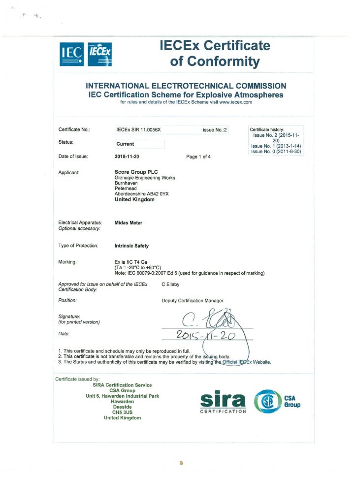 MIDAS Meter - IECEx Certificate of Conformity-1